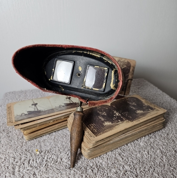 Vintage Stereoscope Stereograph Photo Viewer With 50 Viewing Cards - Picture 5 of 8